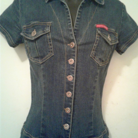 VINTAGE HOT KISS STRETCH DENIM BUTTON UP JUMPSUIT - Picture 3 of 10